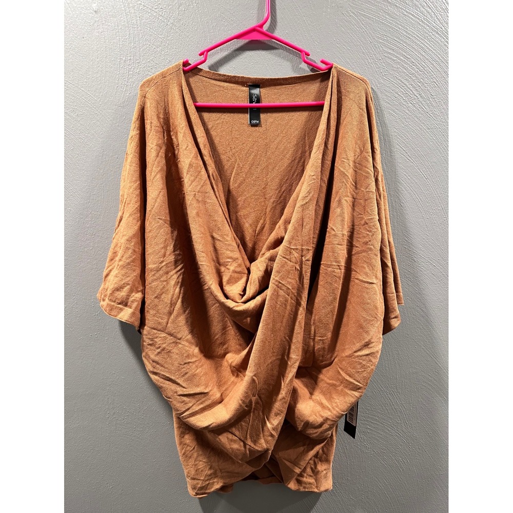 Savvi Women OSFM Draped Twist Front Knit Tunic Top Terracotta Brown New